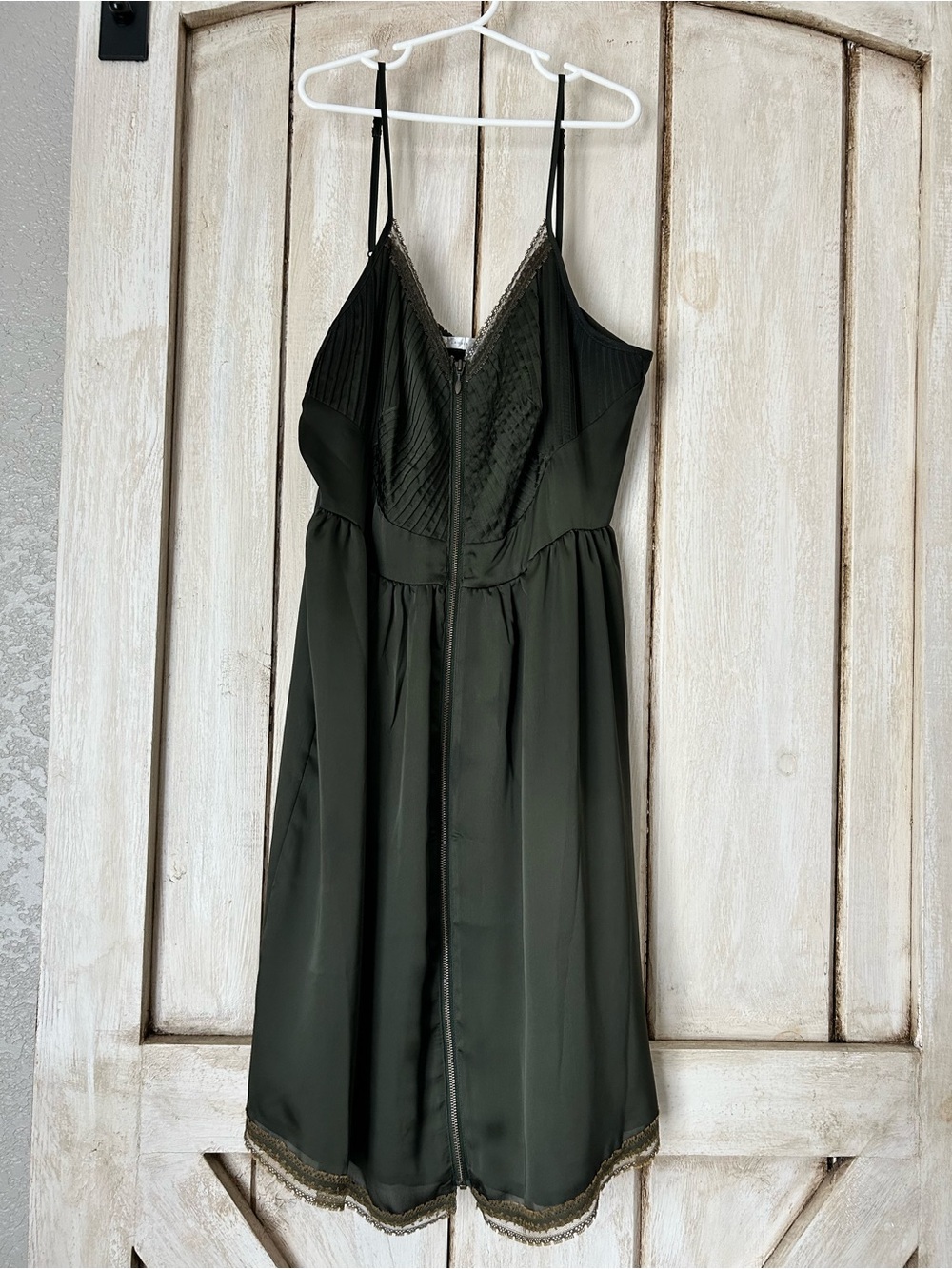 LC Lauren Conrad Olive Green Slip Dress with Lace Hem